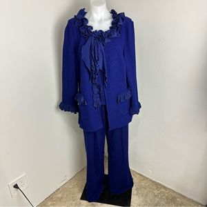 St John Navy value Knit Ruffle 3 Piece Pant Set